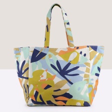 Blue & Mustard Mix Tropical Print, Large Canvas Tote Bag by Peace of Mind